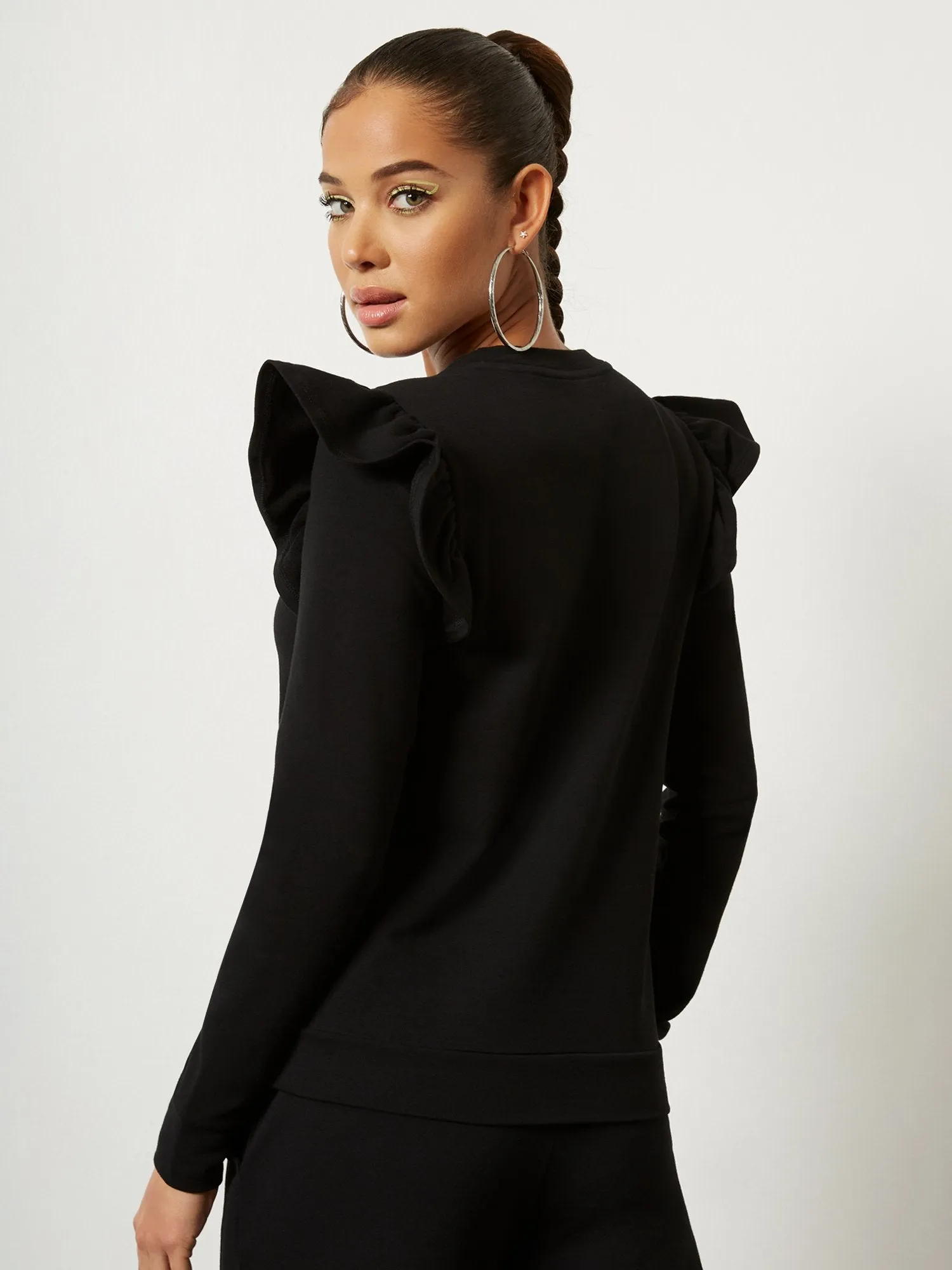 Long-Sleeve Ruffle-Shoulder Top
